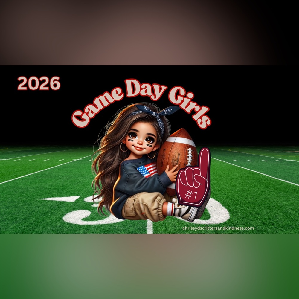 Game Day CutiePie Girls Football Fan 2026 12 Month Calendar.